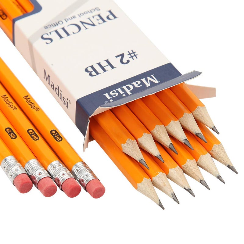 Madisi Wood-Cased #2 HB Pencils, Yellow, Pre-sharpened, 16 Packs of 12-Count, 192 pencils in box - Image 2